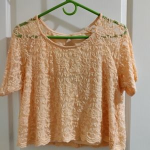 Fancy peach floral netted crop top or top